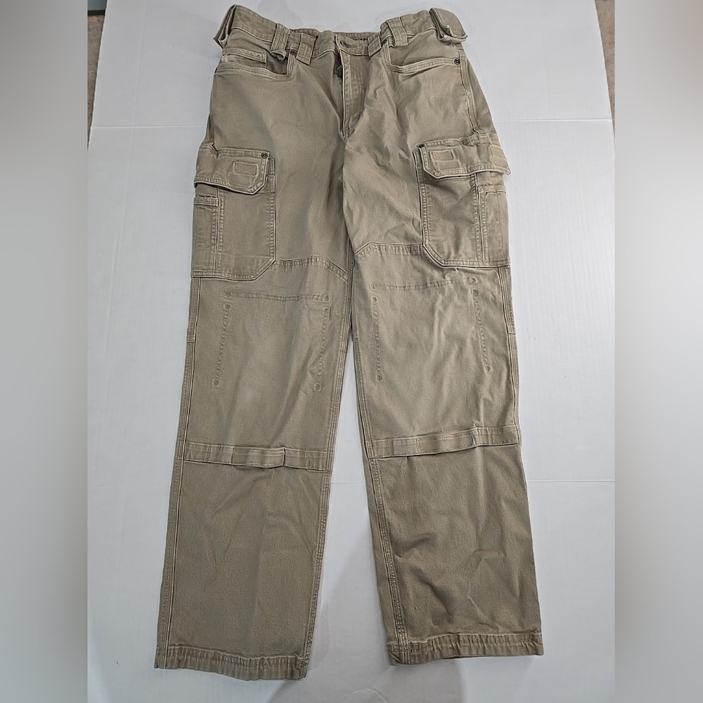 Duluth Trading Flex Fire Hose Pants Mens 36x32 Tan Cargo Double Knee B2